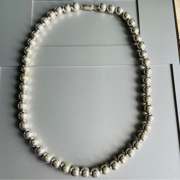 Vintage Taxco Mexico Sterling Silver Ball Beaded Necklace Signed HEAVY!